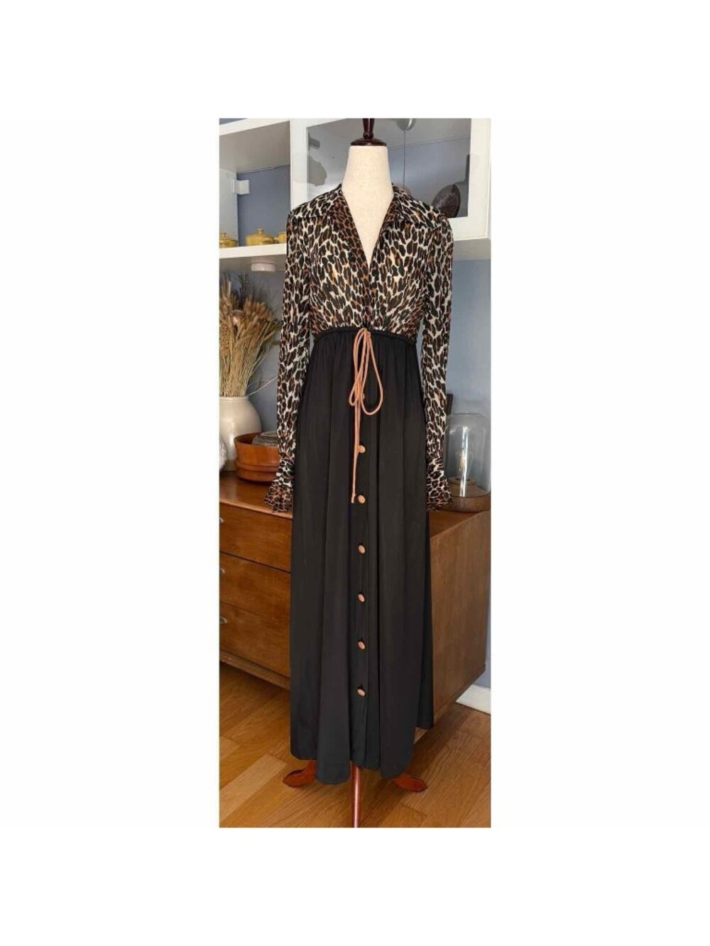 Vtg 60’s Vanity Fair Leopard Black Robe Dressing Gown Housecoat Nightgown